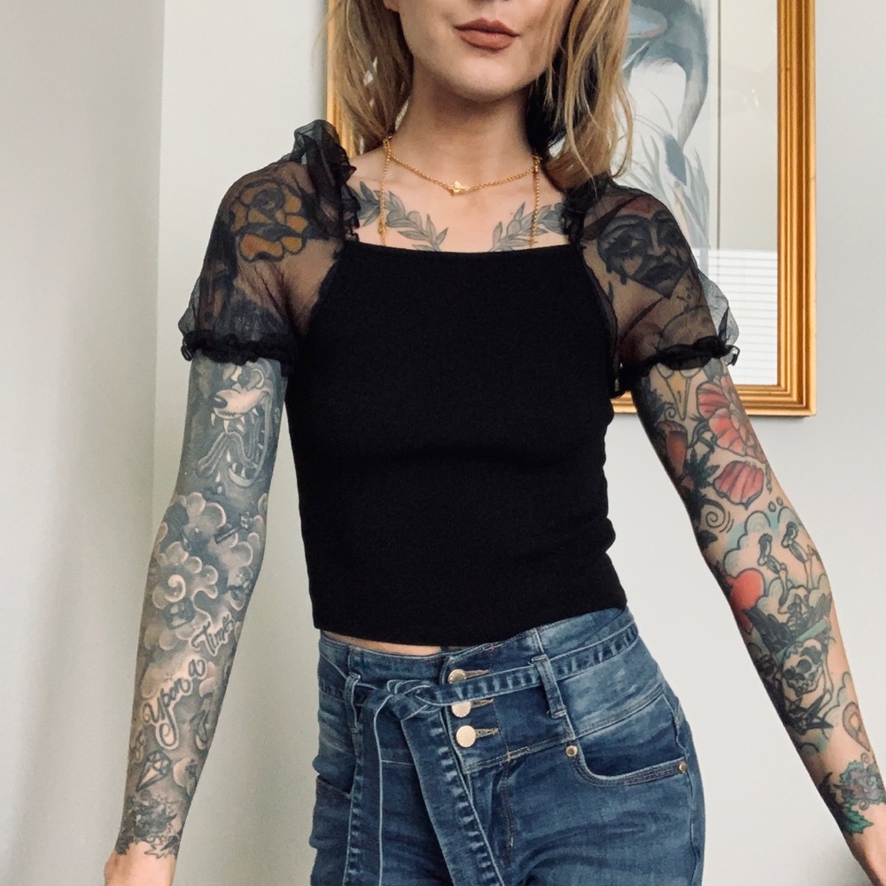 Sheer puff sleeve top